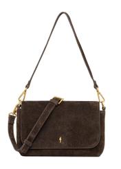 Women's brown suede messenger bag TORES-1388-1I(Z26), front product view on white background.
