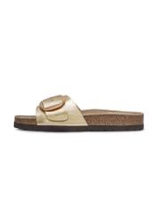 Women's gold leather flip-flops BUTYD-1157-2X(W26), side view of the product on a white background.