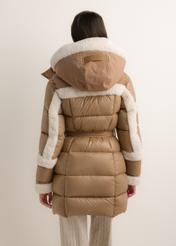 Beige women's winter jacket KURDT-0697-1B(Z26), back view on a model. Half-body shot.