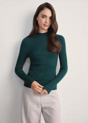 Women's dark green blouse LSLDT-0049-54(Z25), front view of the product on the model. Half of the silhouette visible.