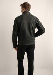 Black men's leather jacket KURMS-0420-99(Z26), product view from the back on the model. Half of the silhouette visible.