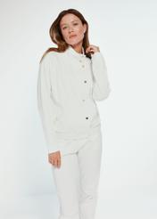 Cream women's sweatshirt with a stand-up collar BLZDT-0106-12(Z24)-03