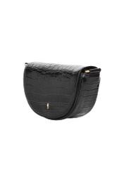 Black semi-circular croco women's handbag TORES-1328-9G(Z26), diagonal product view on a white background.