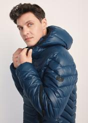 Men's jacket in navy blue KURMT-0380-69(Z25), product visible from the side on the model, close-up of the sleeve.