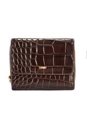 Brown women's croco wallet PORES-0953-89(W25) - front product view on white background.