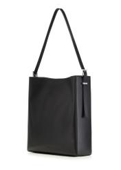 Black leather shopper bag TORES-1436-99(Z26) - diagonal product view, on a white background.