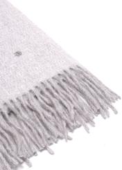 Gray women's scarf with fringes SZADT-0209-91(Z25), close-up of the product detail on a white background.