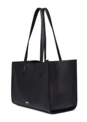 Black leather women's shopper bag TORES-1432-9I(Z26), diagonal product view on white background.