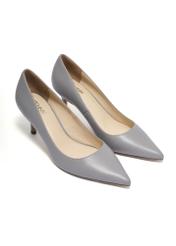 Women's gray leather pumps BUTYD-1031A-9B(Z26), diagonal product view on white background.