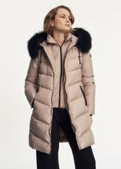 Beige women's jacket with fur KURDT-0465-81(Z23)-01