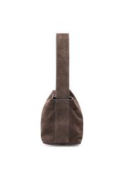 Dark brown suede handbag TORES-1186-89(Z25), product view from the side on a white background.