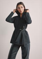 Women's reversible transitional jacket KURDT-0655-9J(W26), front view of the product on the model. Half of the silhouette visible.