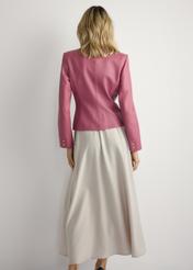 Women's pink leather jacket KURDS-0599-5D(W26) - back view of the product, on a model, against a light background. Full body visible.