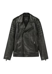 Men's black leather biker jacket KURMS-0391-99(W26), front product view on white background.