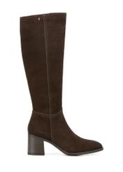 Brown suede high-heeled boots BUTYD-1100-89(Z25), product view from the side on a white background.