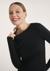 Black women's blouse LSLDT-0055-99(Z25), product visible from the front on the model, close-up of detail.