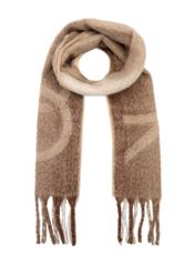 Beige women's checkered scarf SZADT-0207-24(Z25), product view from the front on a white background.