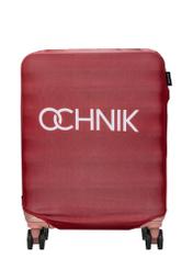 Red cover for a small suitcase with the AW-013-0002-4B-S(W26) logo, front product view on the suitcase.