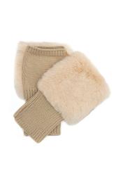 Beige gloves with fur REKDF-0034-81(Z25) - top view of the product on a white background.
