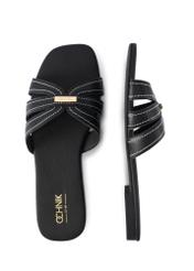 Black women's flip-flops with stitching BUTYD-1223-99(W26), product view from above on a white background.
