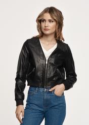 Women's short black leather jacket KURDS-0447-1333(Z23)-02