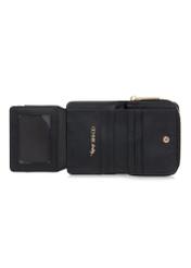 Small black women's wallet with monogram POREC-0349A-9P(Z26), product view inside on white background.