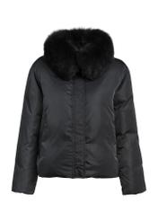 Black women's winter jacket with natural fur KURDT-0593-99(Z25) - front product view on white background.