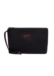 Burgundy leather shopper bag TORES-1372-4D(Z26), cosmetic bag front view on white background.