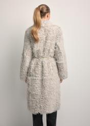 Cream double-sided women's sheepskin coat KOZDS-0091-1394(Z25), back view of the product on the model. Half of the silhouette visible.