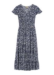 Blue floral midi dress SUKDT-0267-7P(W26), front product view on white background.