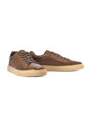 Dark brown men's leather sneakers BUTYM-0486-1I(W26) - product view slightly diagonal, on a white background.