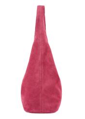 Women's fuchsia suede shopper bag TORES-1177-5E(W26), side product view on white background.