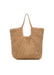 Beige straw shopper bag TOREC-1223-1E(W26) - product view from the back, on a white background.