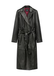 Black women's leather coat KURDS-0546-5344(Z25), product view from the front on white background.