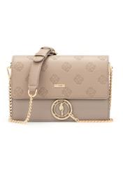 Dark beige women's handbag with monogram TOREC-0536-1K(W26), product view from the front on a white background.