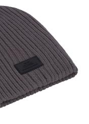 Men's gray winter hat CZAMT-0011-9B(Z26) - close-up detail, on white background.