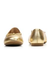 Women's gold leather ballet flats BUTYD-1248-2X(W26) - front and back product view, on white background.