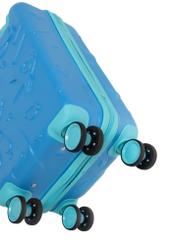 Small blue suitcase on wheels WALAB-0087-7B-18(W26), view of the product wheels on a white background.