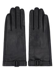 Black women's leather gloves REKDS-0104-99(Z26), front product view on white background.