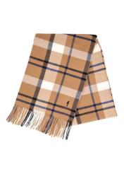 Beige women's checkered scarf SZADT-0236-1L(Z26), front product view on white background.
