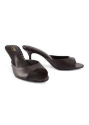 Dark brown leather women's mules BUTYD-1272-1I(W26), diagonal product view on white background.