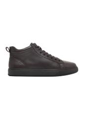 Dark brown men's leather sneakers BUTYM-0466-1I(Z26), side product view on white background.