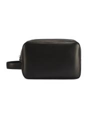 Black leather men's cosmetic bag TORMS-0473-99(Z25), product view from the back on a white background.
