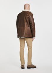 Brown men's leather sheepskin coat KOZMS-0019-5484(Z24)-08