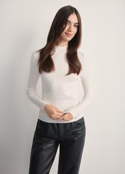 Women's white blouse LSLDT-0049-12(Z25), front view of the product on the model. Half of the silhouette visible.