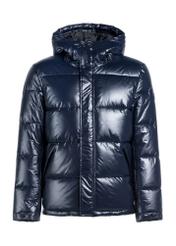 Navy blue men's quilted jacket with hood KURMT-0340-69(Z25), front product view on white background.