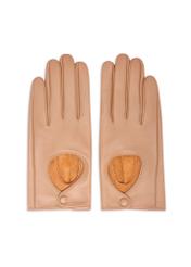 Beige women's leather gloves REKDS-0113-1B(Z26), front product view on white background.