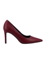 Red leather women's high heels BUTYD-1131A-4B(W26), product view from the side on a white background.