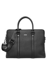 Black leather men's briefcase TORMS-0536-9I(Z26), front product view on white background.
