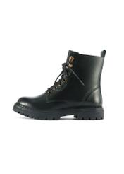 Black leather women's ankle boots BUTYD-1015A-99(Z25) - side view of the product on a white background.